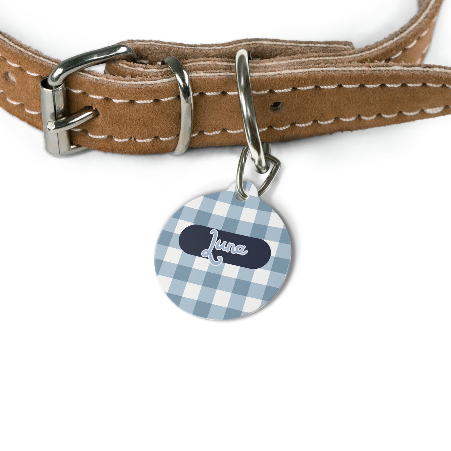 Plaid Blue Pet Tag – Personalized Elegance !