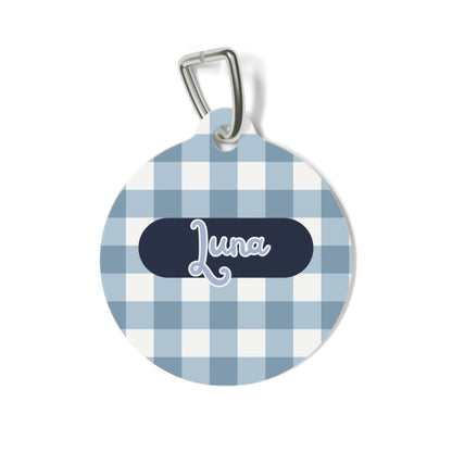 Plaid Blue Pet Tag  – Personalized Elegance !