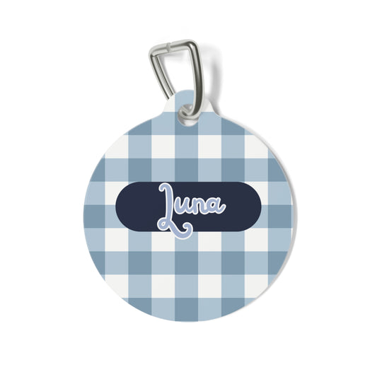 Plaid Blue Pet Tag  – Personalized Elegance !