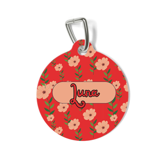 Flower red Pet Tag  – Personalized Elegance !